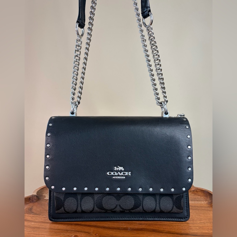 Coach Klare Black Signature Leather Rivets Crossbody Shoulder Purse 90400 EUC - Picture 3 of 17